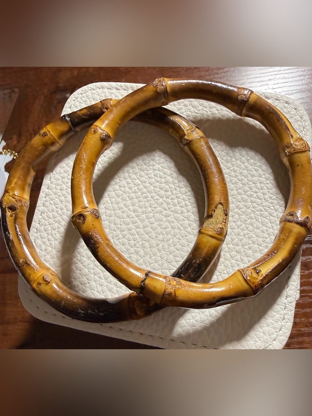 Bamboo Bangle Bracelets (Pair) - Brown - size 8